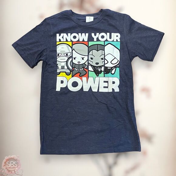 Marvel Know Your Power Graphic Tee, Blue Kids Shirt, Size L, Fun Superhero NWT - Picture 4 of 4